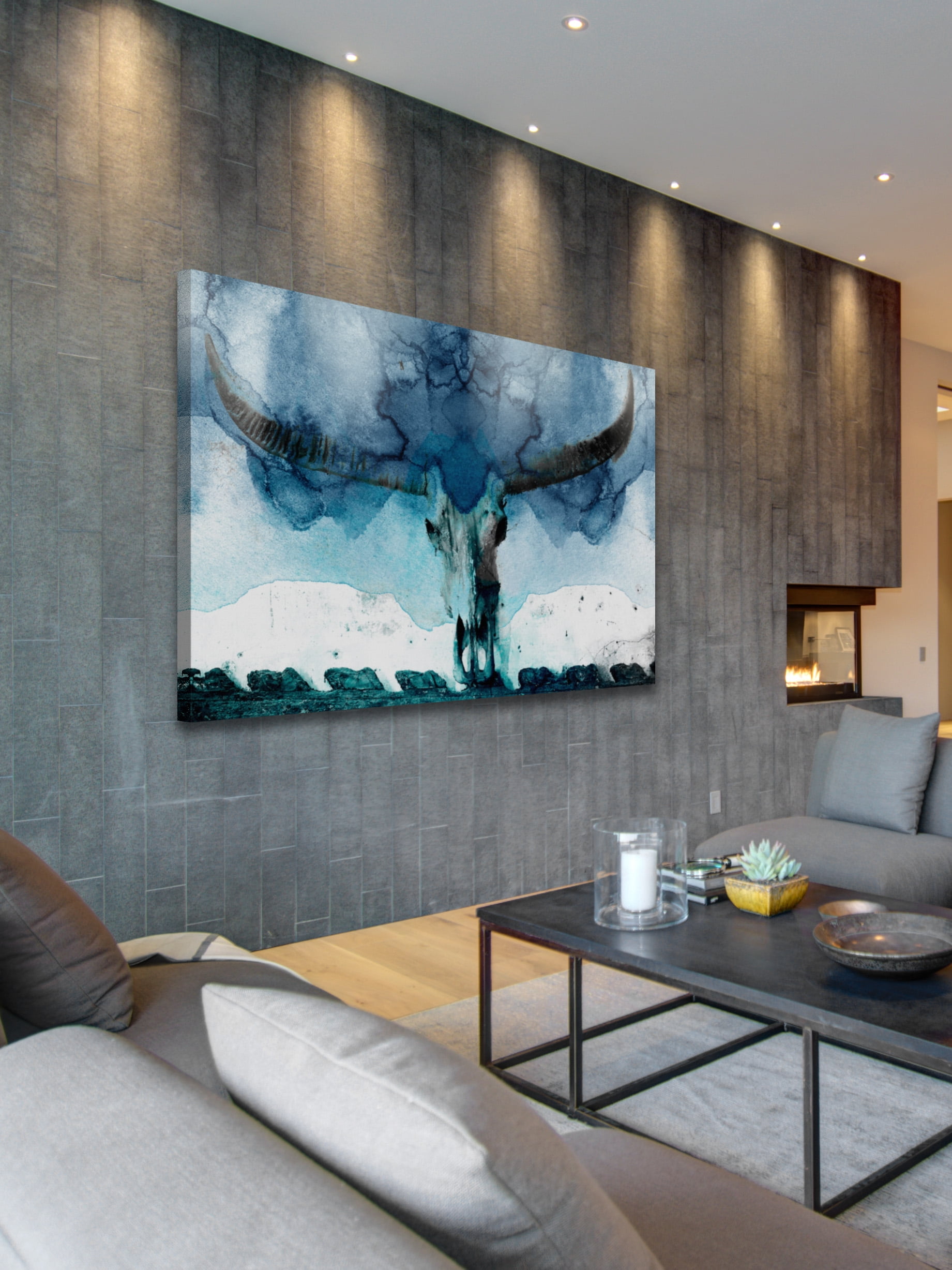 "Horned Blue" Painting Print on Wrapped Canvas