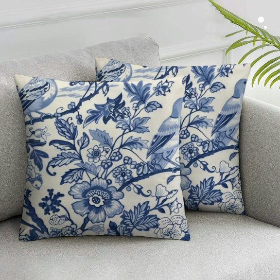 Acheng Chinoiserie Pillow Covers Set of 2,Blue Birds Flowers Pillow Covers Outdoor Decorative Pillow Covers for Couch Bed Sofa Cushion Farmhouse Pillowcases White