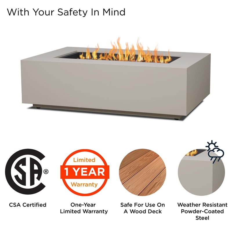 Real Flame Aegean 50" Rectangle Steel Propane or Natural Gas Fire Pit Table in Light Sand