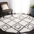 thumbnail image 2 of SAFAVIEH Moroccan Tassel Comhgham Geometric Shag Area Rug, Ivory/Dark Grey, 6'7" x 6'7" Round, 2 of 7