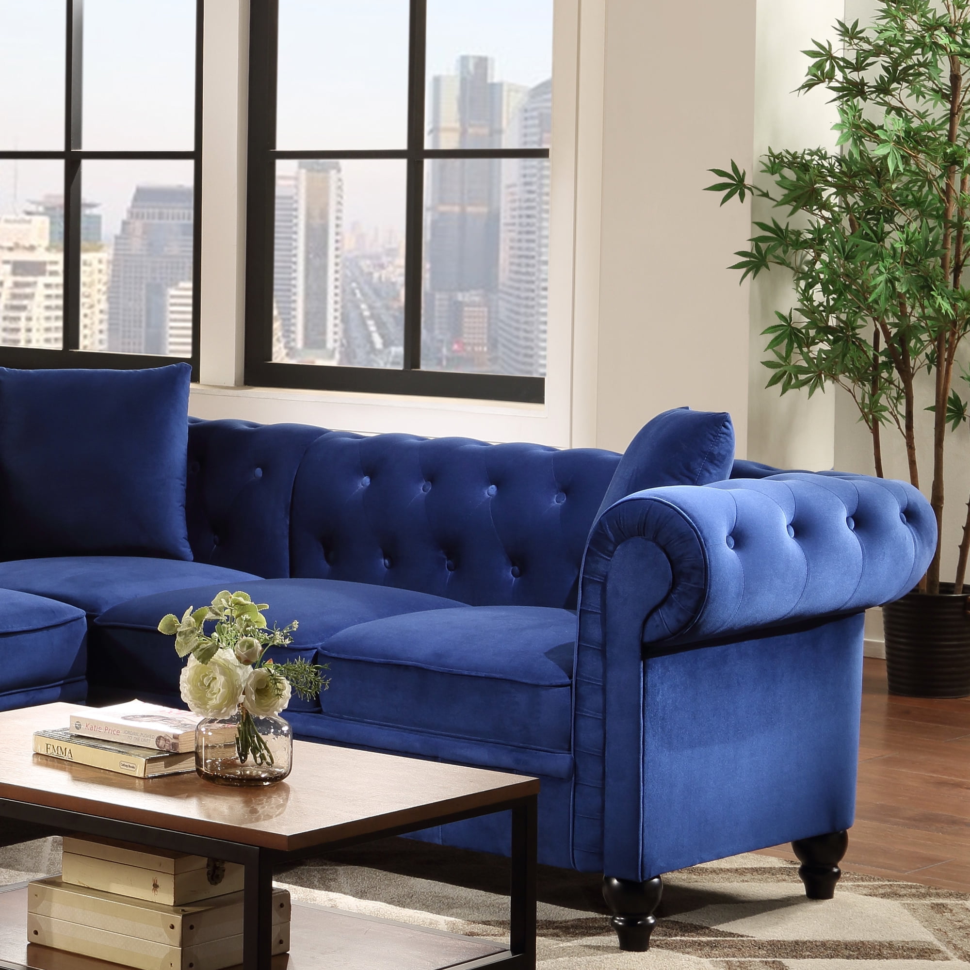 Kepooman Sectional Sofa, Blue Polyester Kepooman Sectional Sofa, Blue Polyester