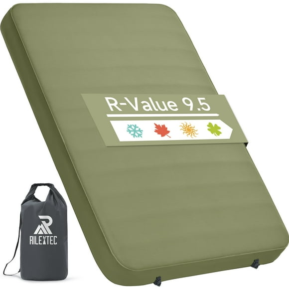 Almohadilla de dormir para acampar Rilextec de 4 pulgadas, gruesa, autoinflable, doble