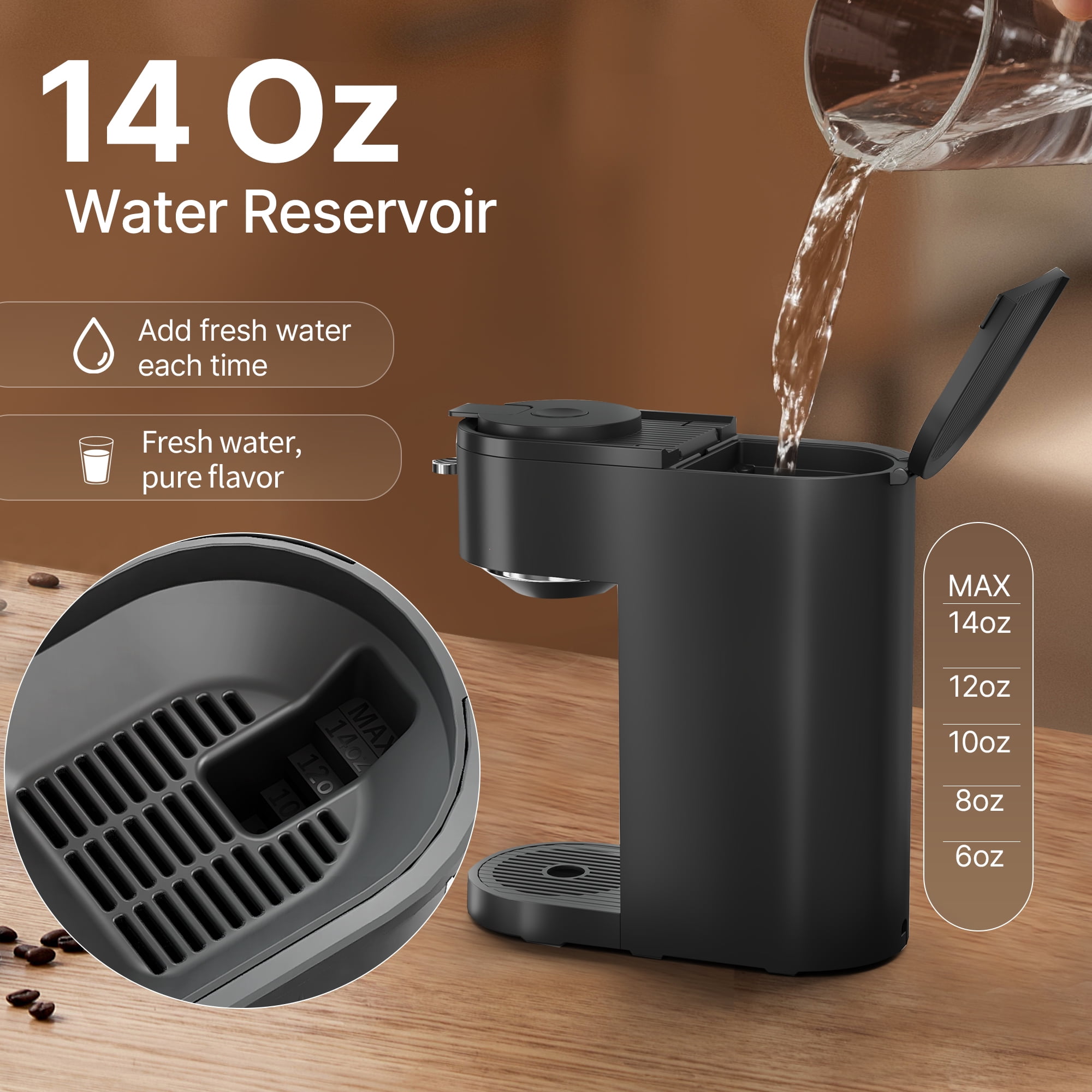 Coffee Maker 2-in-1 Single Serve Coffee Machine for K-Cup Capsule Pod and Ground Powder Brewer for Home Office Kitchen