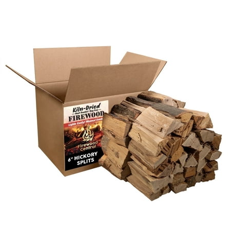 Firewood Central Kiln-Dried PA Hickory – 6” Splits (Approx. 42 lb) – Bold Smoking Wood for Pizza Ovens, BBQ & Fire Pits – Easy Light, Low Smoke, USA Sourced 