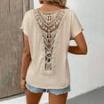 thumbnail image 5 of Shirts for Women under $5 Short-sleeved Round Neck Lace-trimmed Casual Shirt Beige, 5 of 6