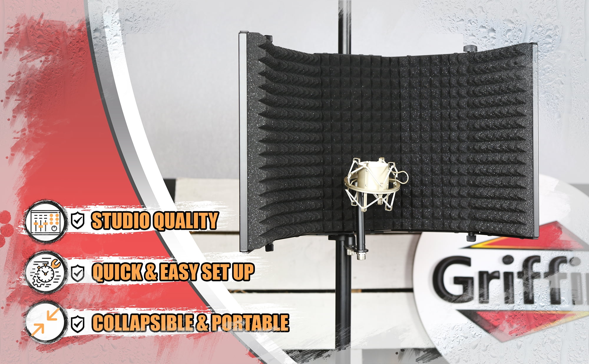AW Studio Microphone Isolation Shield Acoustic Foam Panel Soundproof Filter Recording Panel Stand Mount