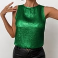 thumbnail image 6 of Women's Shiny Tank Top Solid Color Round Neck Sleeveless Casual Summer Tops Tank Shirts Loose Fit Shiny Blouses Wedding Vest Green XXL, 6 of 9