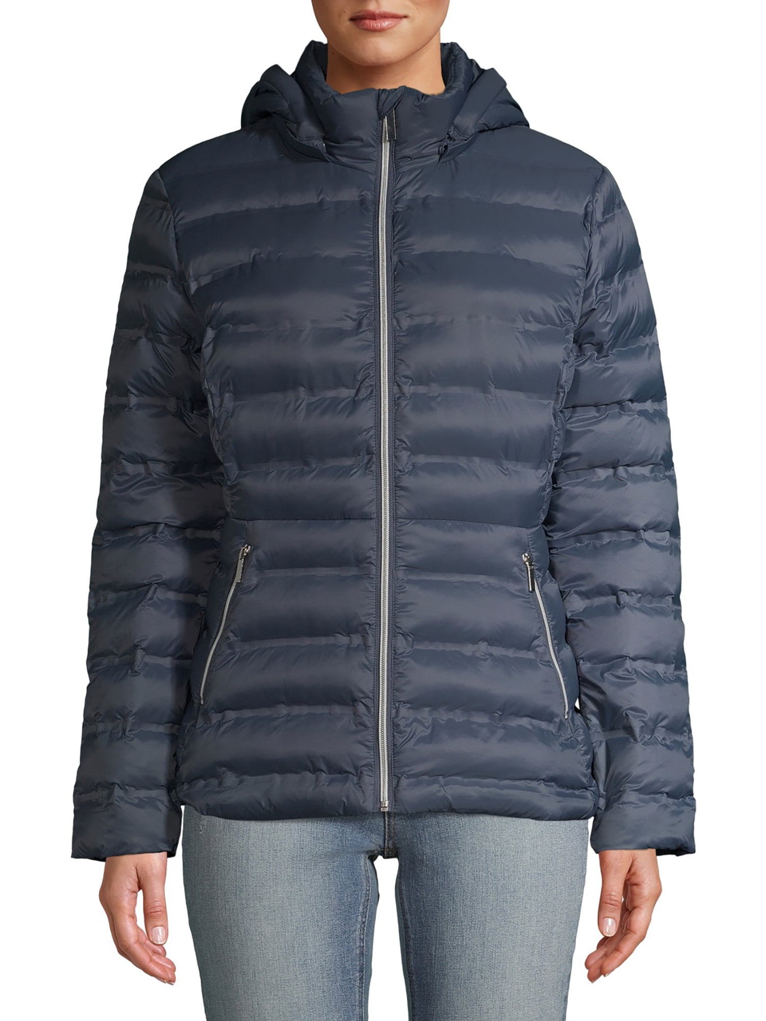 Time and Tru Women's Packable Puffer Jacket with Hood BrickSeek