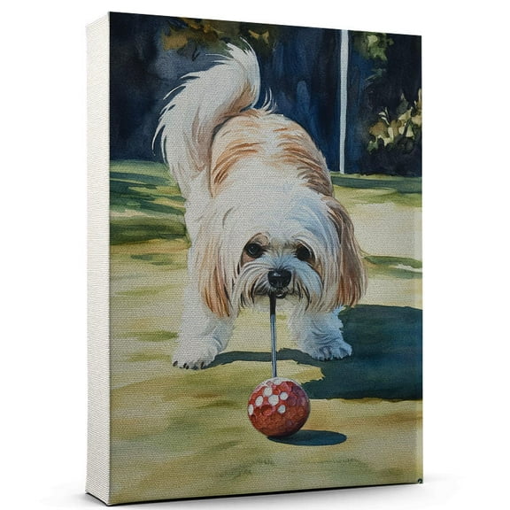 Lhasa Apso Dog Canvas Golf Canvas – Funny Lhasa Apso Dog Canvas Artwork, Funny Dog Wall Art for Golf Room or Pet Shop
