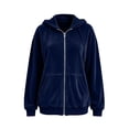 thumbnail image 4 of Gtoiithly Women's Soft Velour Zip Up Hoodie Jacket, Lined Long Sleeve Hooded Sweatshirt, Casual Warm Outerwear for Fall & Winter with Pockets Navy M, 4 of 5