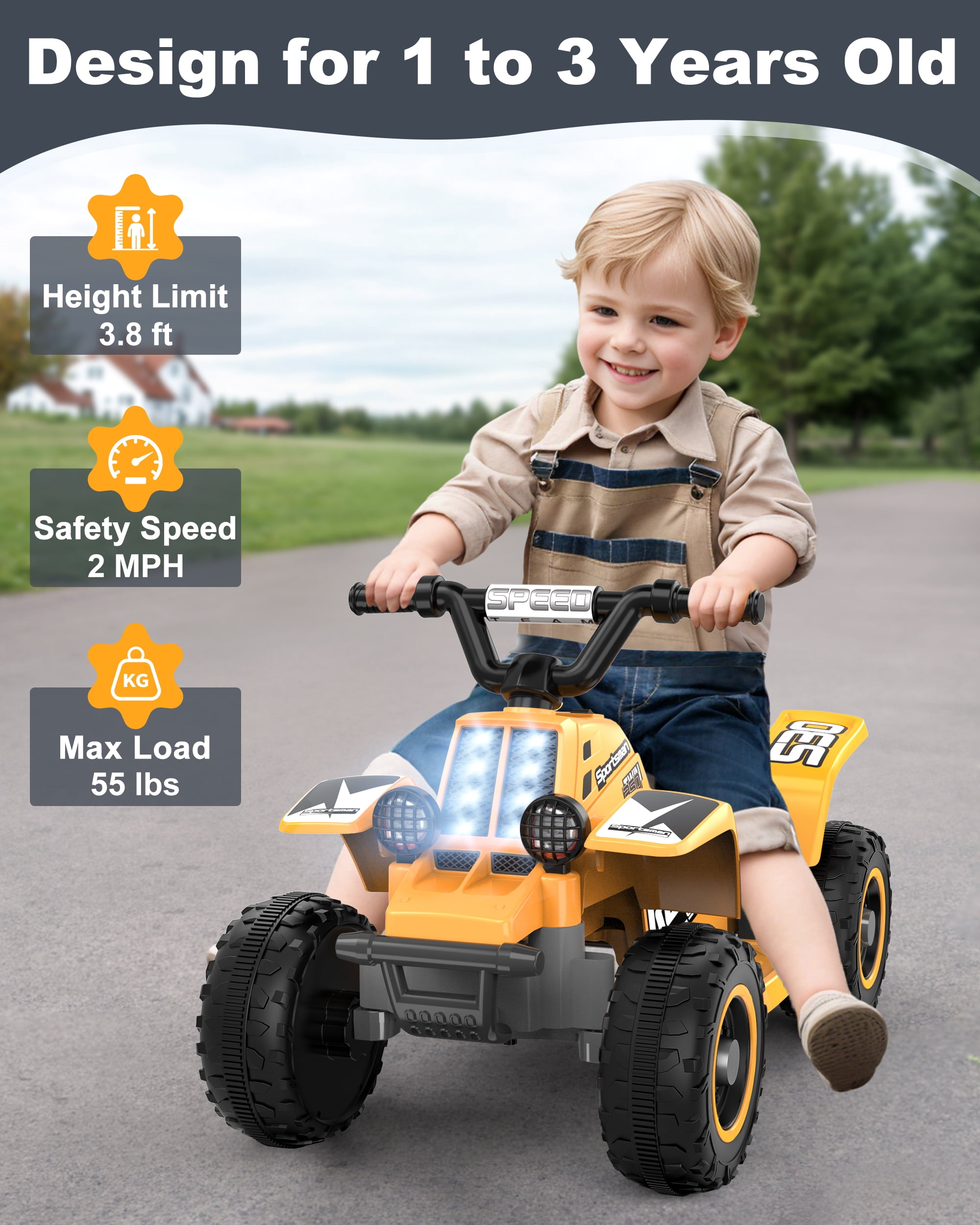 TOKTOO 6V 7Ah Powered Ride on ATV Toys, Electric Kids Car, 4 Wheeler Ride on Car w/ Music Player, Toddler Car for Boys Girls Aged 1-3 Years, Yellow