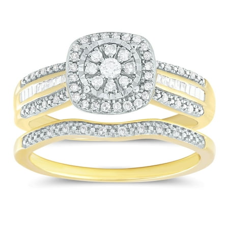 Forever Bride 1/3 Cttw Diamond Cushion Bridal Set in 10K Yellow Gold