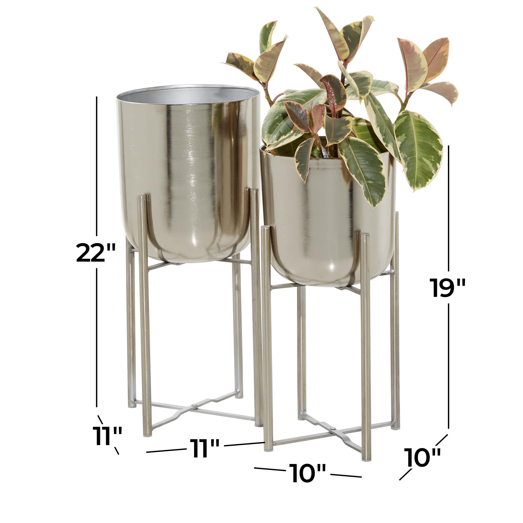 DecMode 19", 22"H Deep Recessed Dome Silver Metal Planter with Removable Stand (2 Count)