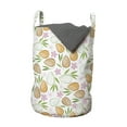 thumbnail image 1 of Spring Laundry Bag, Raw Almonds and Flower Petals Leaves Fragrance Foliage Illustration, Basket with Handles Drawstring Closure for Laundromats, 13" x 19", Pale Brown Green and Pink, by Ambesonne, 1 of 4