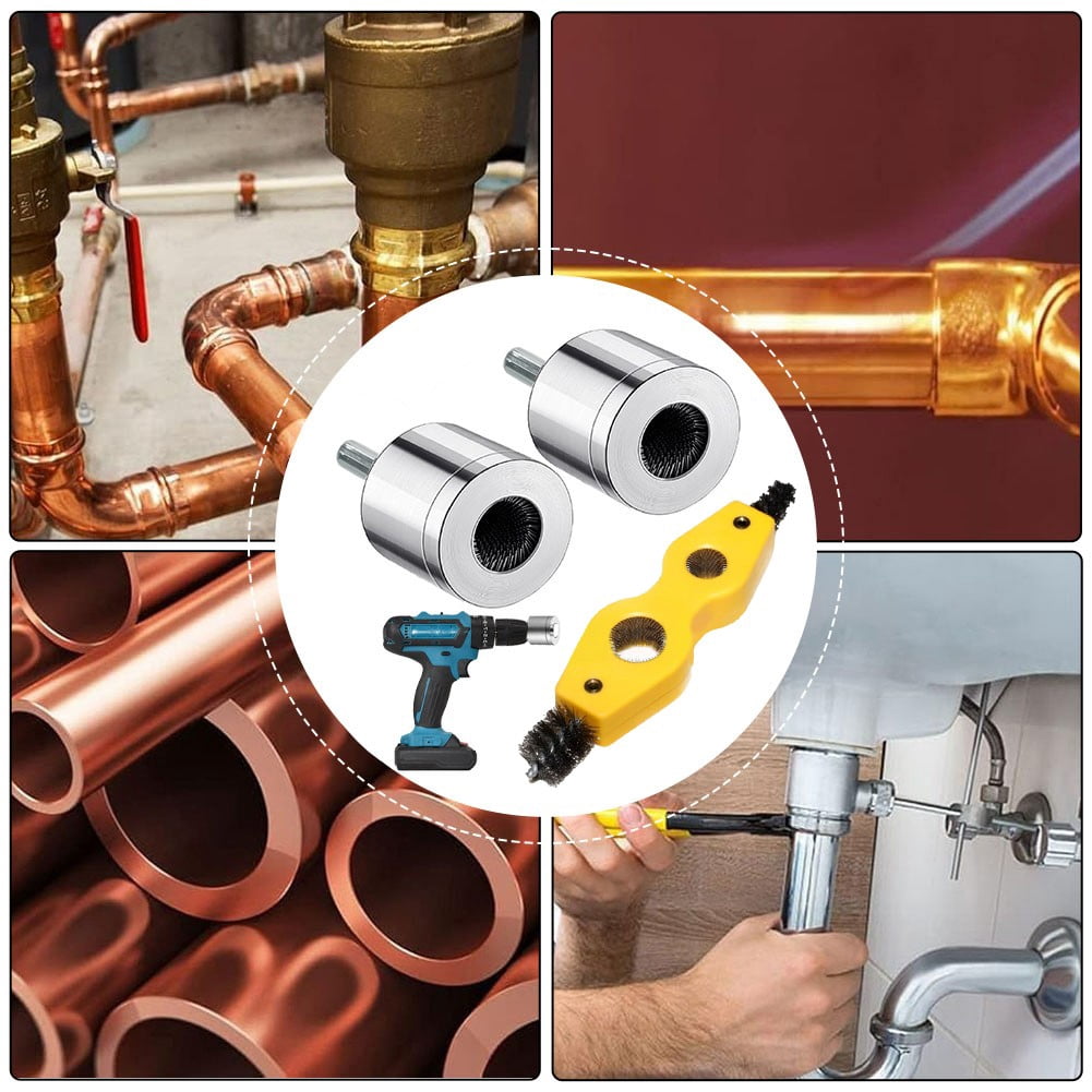Copper Pipe Cleaner for Drill 15+22Mm Plumbing Cleaning Metal Tube Battery Brush 15Mm+22Mm