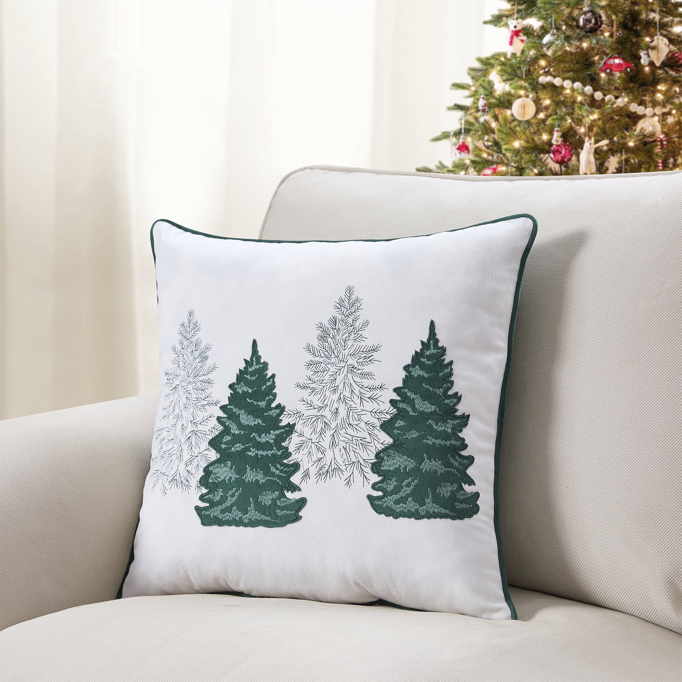 Holiday Time 18 in x 18 in Reversible Velvet Decorative Pillow, Multi Tree