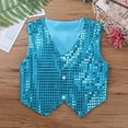 thumbnail image 3 of TSSOE Girls' Boys' Glittery Sequined Vest Jacket Hip-Hop Street Dance Wear Stage Performance Light Blue 150, 3 of 5