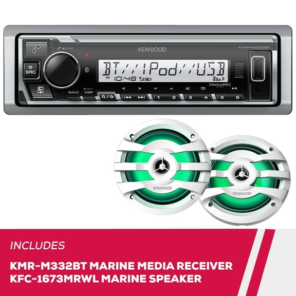 New Kenwood KMR-M332BT Marine Digital Media Receiver and KFC-1673MRWL 6.5" Speakers