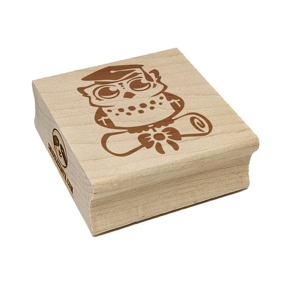 Graduation Owl with Cap and Diploma School College Square Rubber Stamp Stamping Scrapbooking Crafting - Small 1.25in