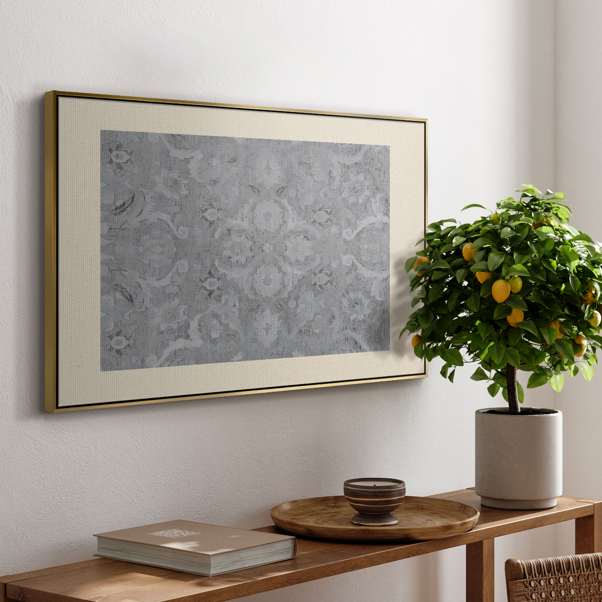 Vintage Abstract Print-I Framed in Gold Wood Gallery Wrapped Canvas 25 in. x 37 in.