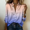 thumbnail image 5 of JGGSPWM Gradient Satin Shirts for Women Button Down Long Sleeve Collared Blouses Spring Trendy Color Block Top Blue L, 5 of 5
