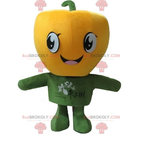 Mascot big giant yellow pepper and smiling