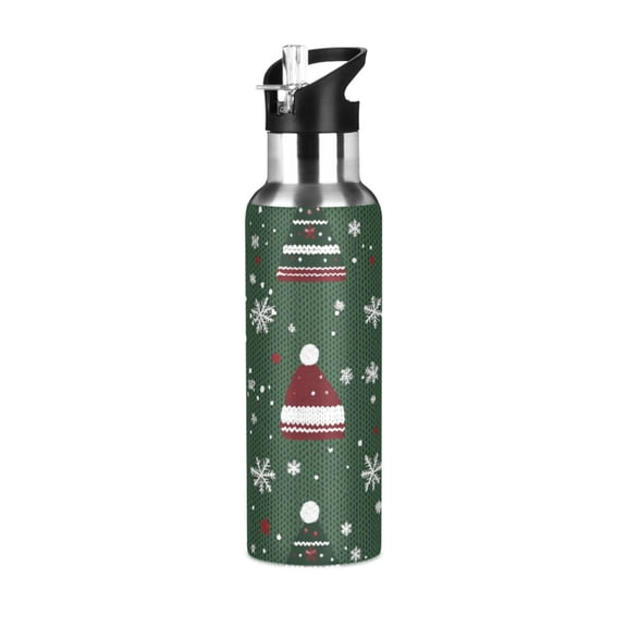 Yayeee 20oz Insulated Water Bottle Double Wall Stainless Steel with Flip Straw Lid, Christmas Hats