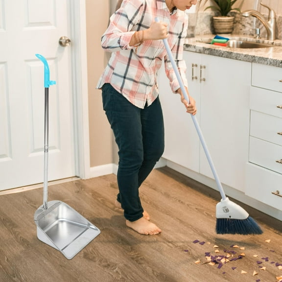 Masteelf Heavy Duty Metal Dustpan with Stainless Steel Handle, Indoor Outdoor Standing Dust Pan for Home Kitchen Office