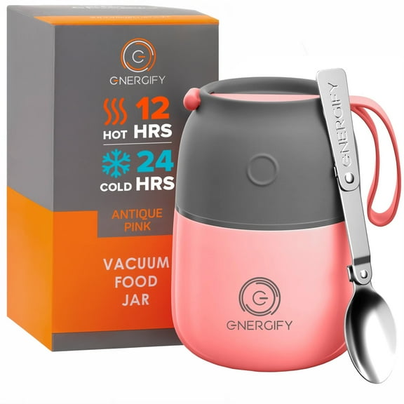 ENERGIFY Vacuum Insulated Thermos Food Container, Stainless Steel, 12oz Antique Pink