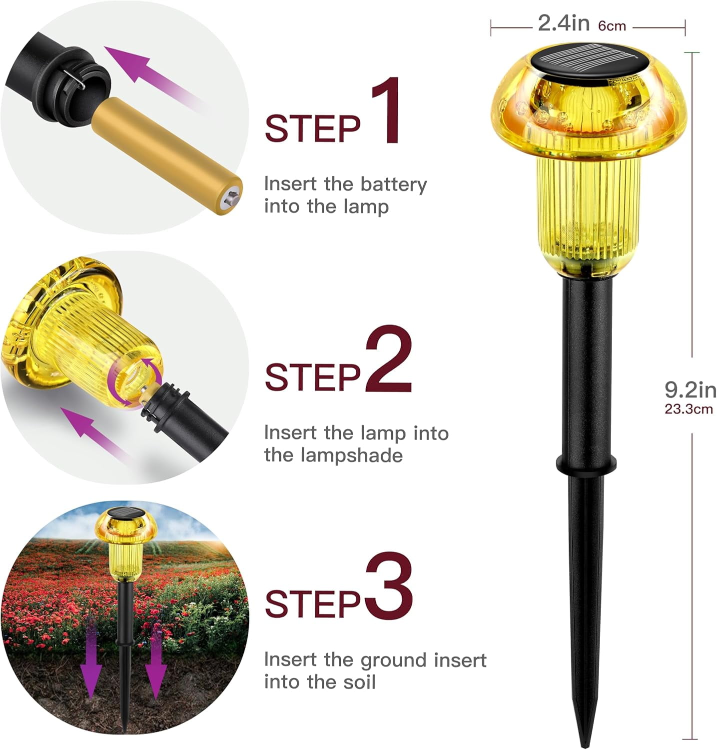 Orange Solar Lights Outdoor 4 Pack LED Christmas Decorations Solar Mushroom Lights Outdoor Waterproof, Landscape Lighting Garden Stake Lights, Outdoor Solar Lights for Yard, Garden