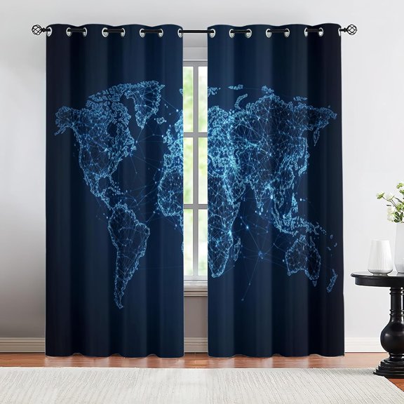 World Map Blackout Curtains, Geographic Map Drapes for Bedroom, Living Room, Kitchen Decor, Grommet Window Treatments 26"W x 45"L (2 Pack)