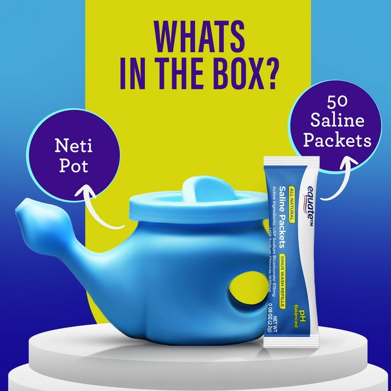 Equate Neti Pot with 50 Saline Packets Nasal Wash System for Sinus Congestion - Blue