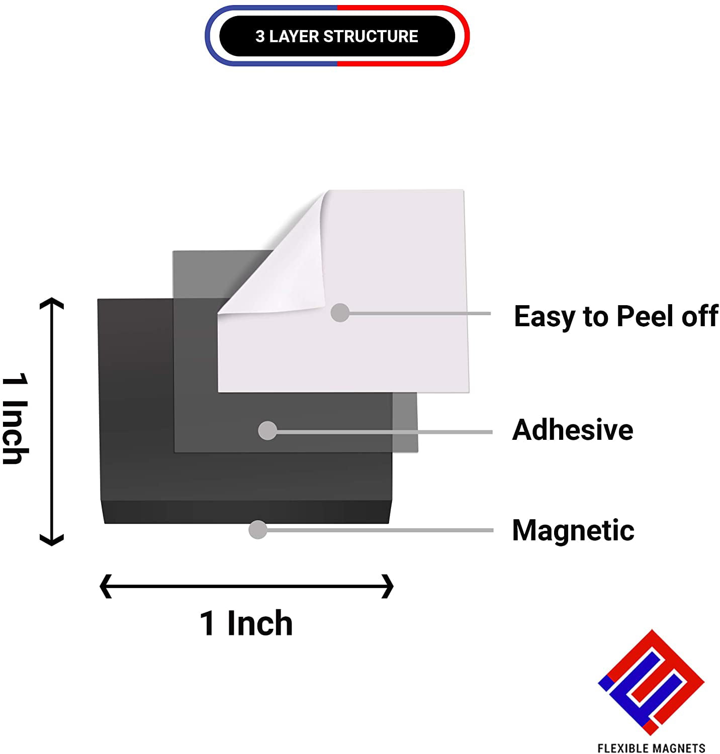 1 x 1 Self Adhesive Magnets - Pack of 25 - Small Squares - 60mil