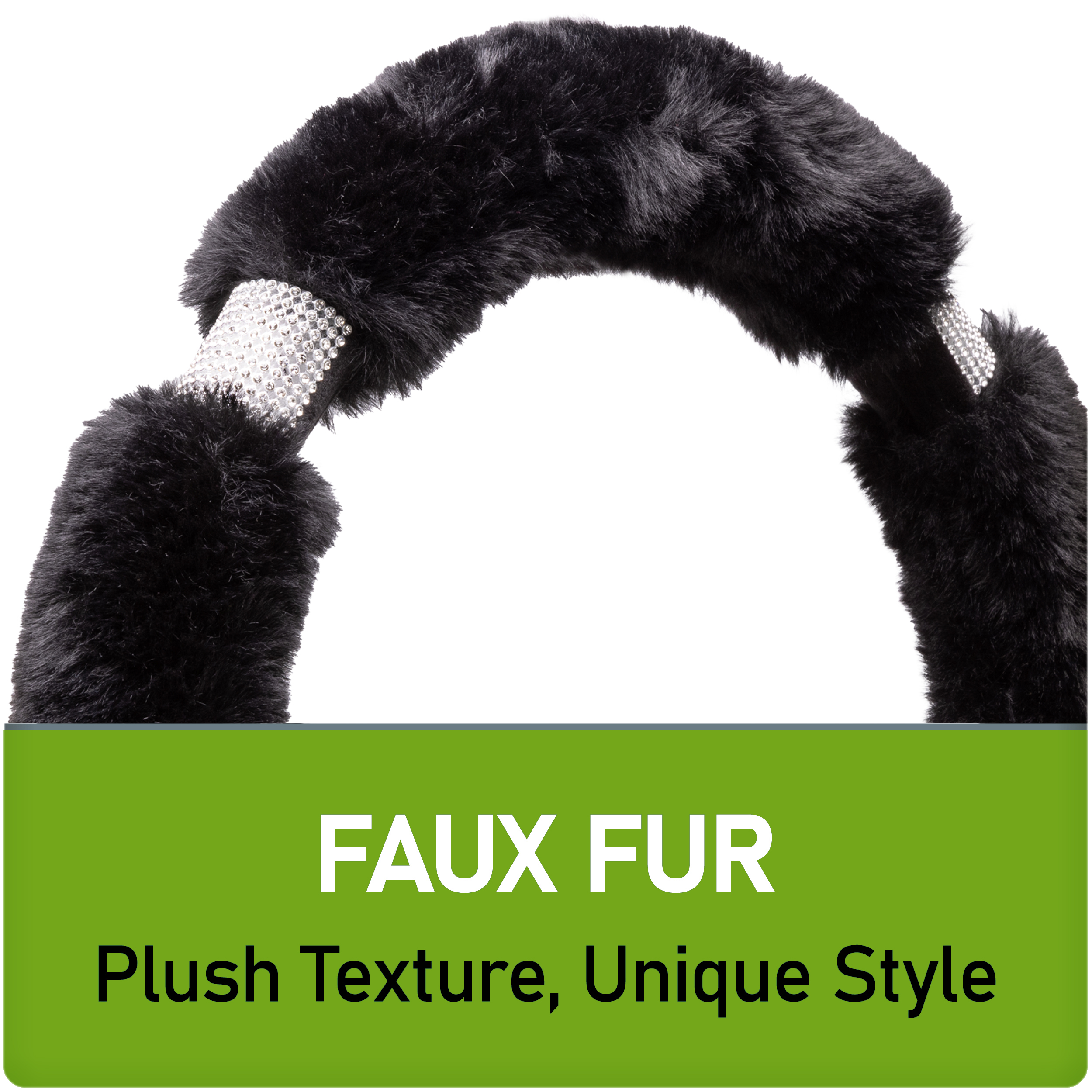 Auto Drive Black Fluffy Bling Faux Fur Steering Wheel Cover photo 8