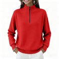 thumbnail image 7 of Sweaters for Women Soft Warm Quarter Zip Sweater Casual Loose Long Sleeve Pullover Tops Fall Winter Clothing Red 2XL, 7 of 7