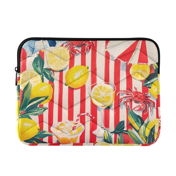 FORMRS 13-13.3 inch Laptop Sleeve Case Soft Carrying Quilted Computer Bag Cover, Red Striped Lemon