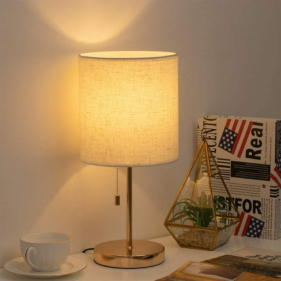 Bedside Table Lamp for Bedroom, Office, College Dorm with Metal Base - Gold