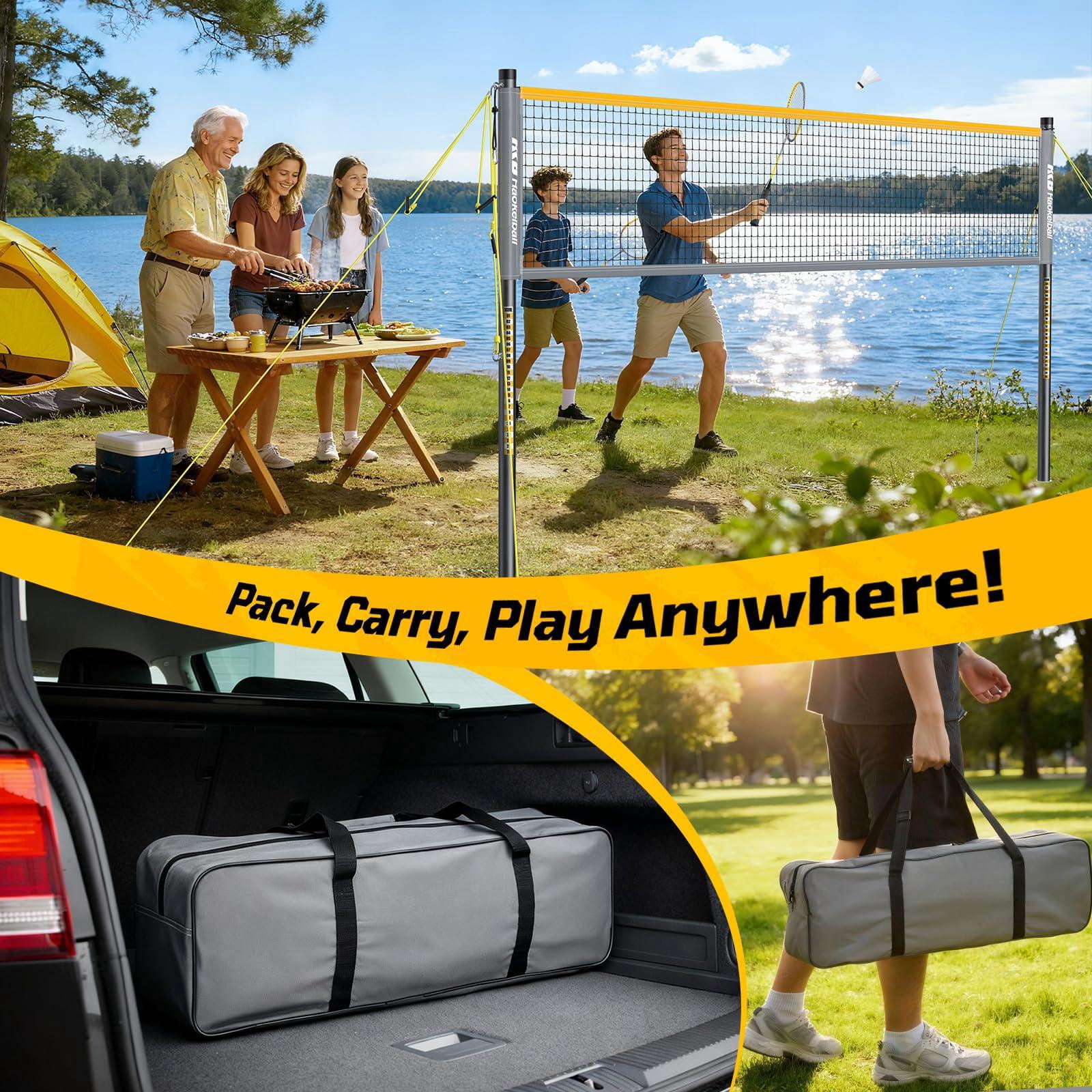 Outdoor Badminton Net Set With Anti-sag Winch System - 20ft  4 Rackets 3 Shuttlecocks & Carry Bag For Backyard Grass Beach Holiday Games
