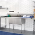 thumbnail image 5 of 84 in. 18-Gauge 2-Compartment Commercial Sink with Backsplash and 24 in. Dual Drainboards, Bowl dimensions 18"x24"x14" in Stainless-Steel (KM-SB182414-24B3), 5 of 10