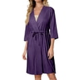 thumbnail image 6 of Summer Robe,Women's Pajama Dress Shirt 3/4 Sleeve Housecoats Full Loungewear Long Nightgown with Pockets,Dark Purple,S, 6 of 6