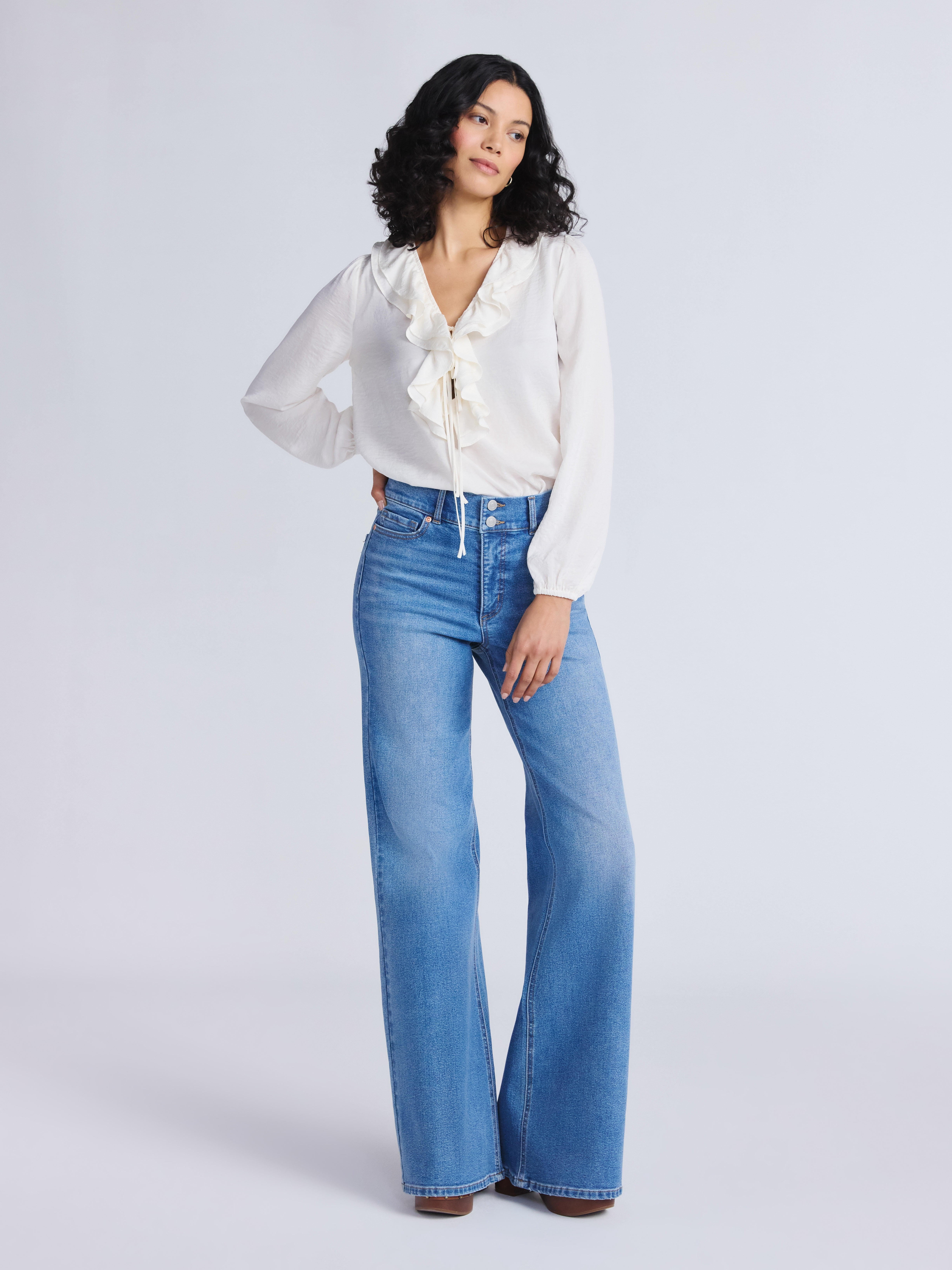 Sofia by Sofia Vergara Women's and Women's Plus Ruffle Neck Blouse, Sizes XS-4X