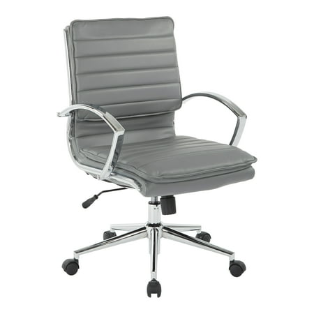 Leather Mid Back Chair - Mid Back Manager's Faux Leather Chair in Charcoal with Chrome Base