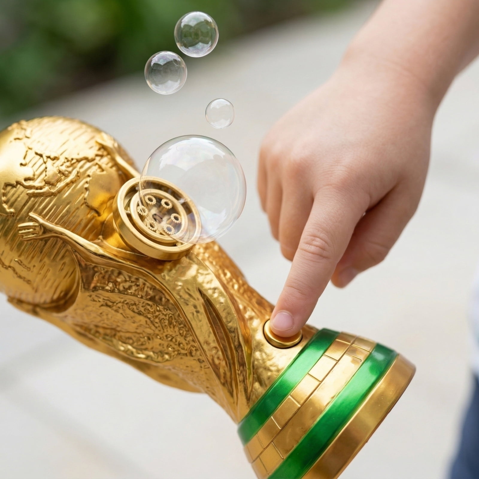 Football Trophy Bubble Machine, Automatic Sports Bubble Blower with Large Bubble Output, Portable Bubble Maker for Celebration Parties and Event Entertainment (Gold)