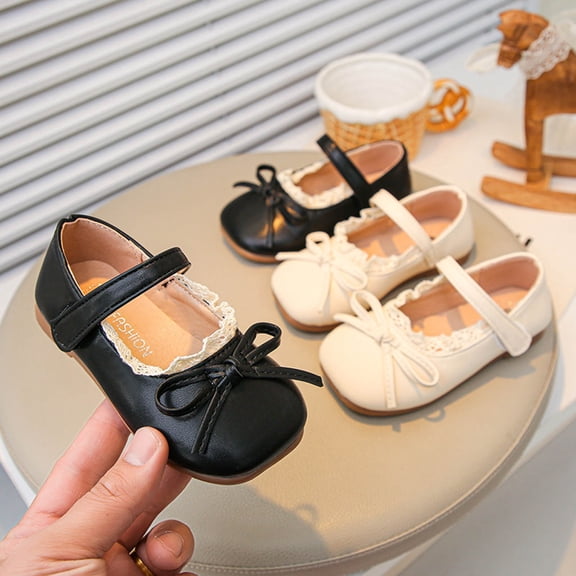 Viluyesy Girls' Dress Flats - Big Kids Spring Summer Leather Bow Shoes School Party Wedding Black Size 8