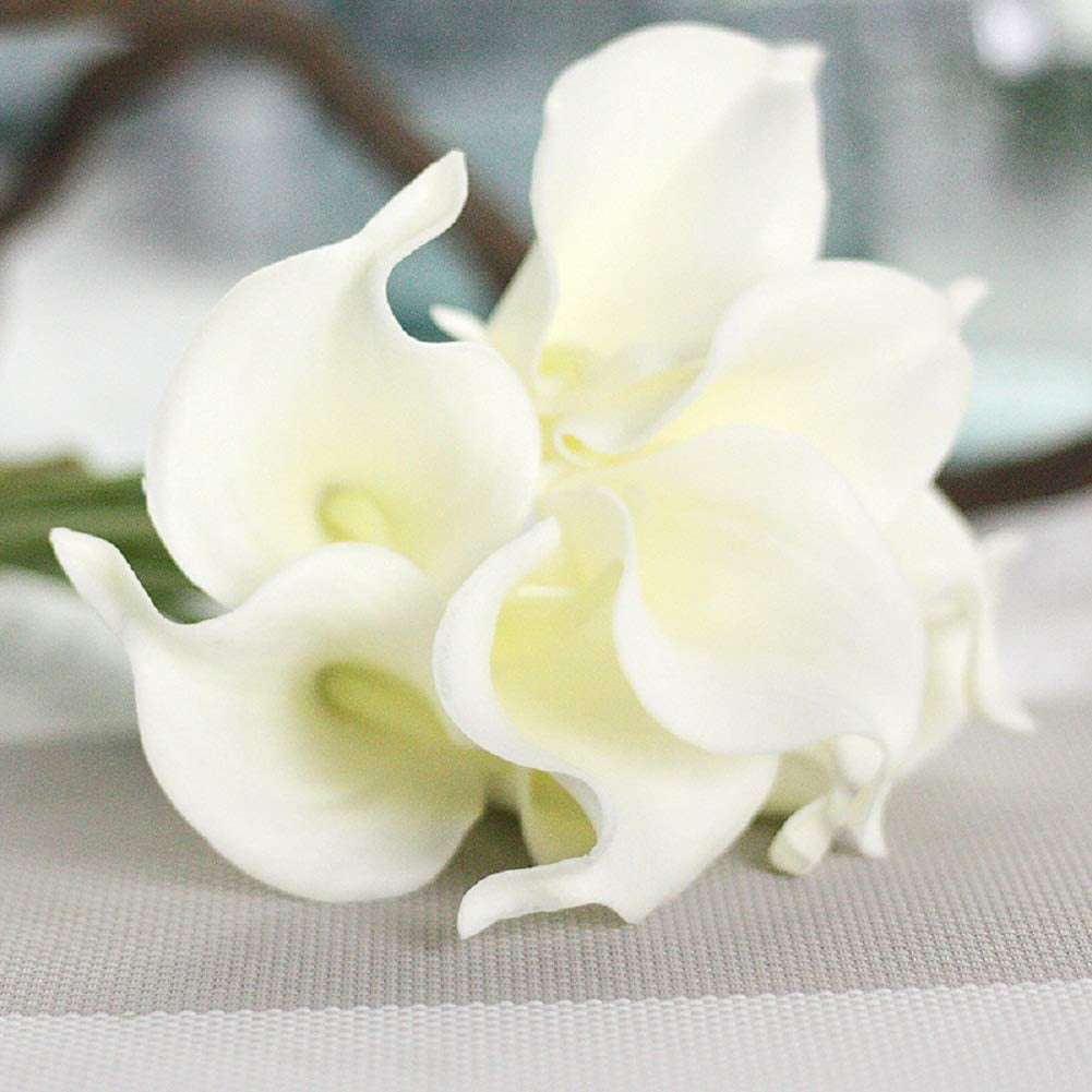 10Pcs White Artificial Flowers Calla Lily Real Touch Bouquet Wedding Home Décor 