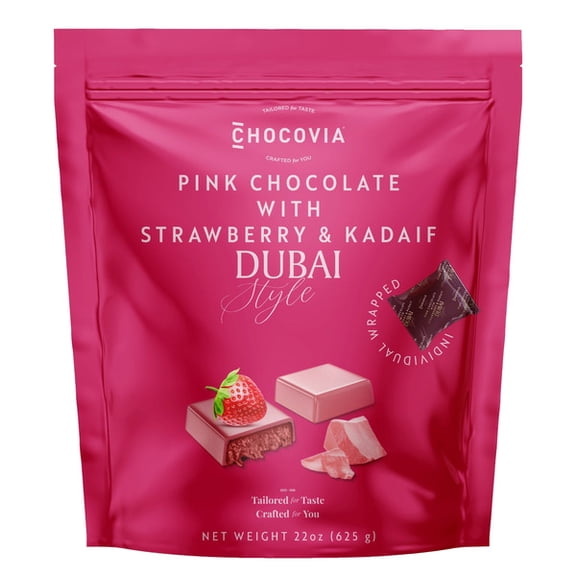 Chocovia Pink Chocolate with Strawberry & Kadaif Dubai Style, 22 oz