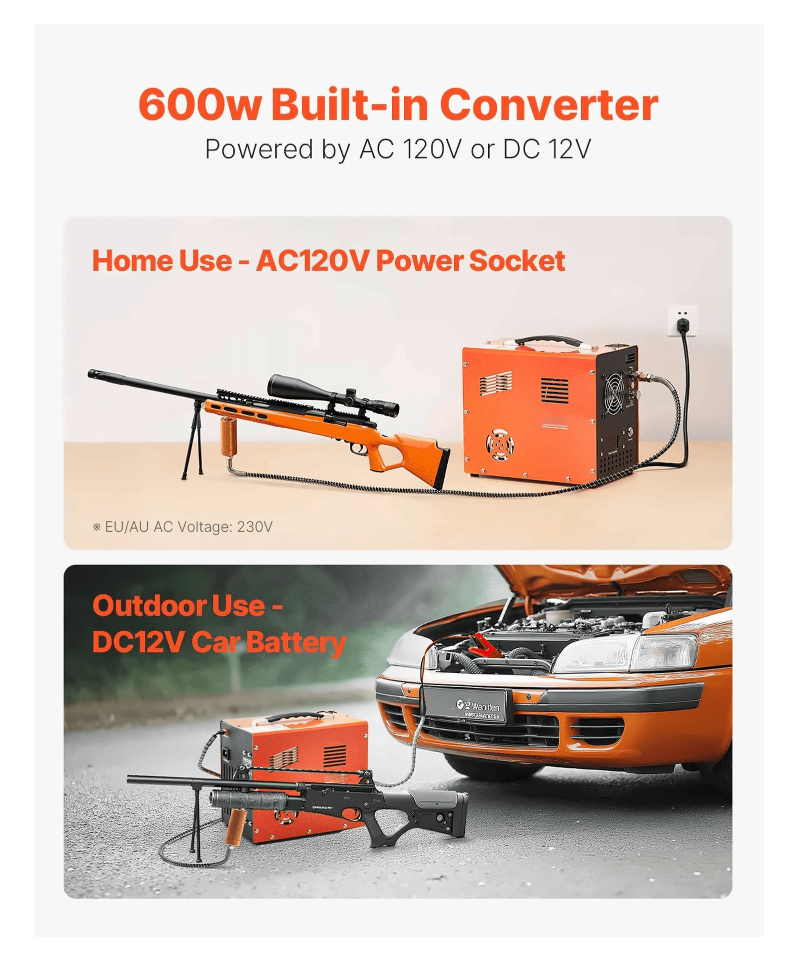 PCP Air Compressor 4500PSI, Auto-Stop Airgun Compressor with Built-in Converter, 12V/120V, Rapid Inflate for Paintball, PCP Air Rifles, Scuba