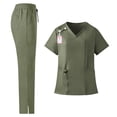 thumbnail image 3 of Karymi 2 Piece Sets for Women 2-Piece Scrub Set, V-Neck Short Sleeve Slim Top with Pockets + Elastic Drawstring Waist Pants, Medical Uniforms Going Out Tops for Women, 3 of 6