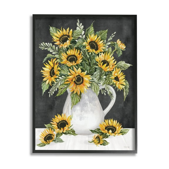 Stupell Industries Country Sunflowers Vase Blossom Petals Graphic Art Black Framed Art Print Wall Art, Design by Cindy Jacobs