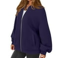 thumbnail image 5 of Mohiass Zip Up Sweatshirt Women No Hood Comfort Oversized Sweatshirt Cardigan Fleece Bomber Jacket Zipper Hoodless Hoodies Purple XL, 5 of 6